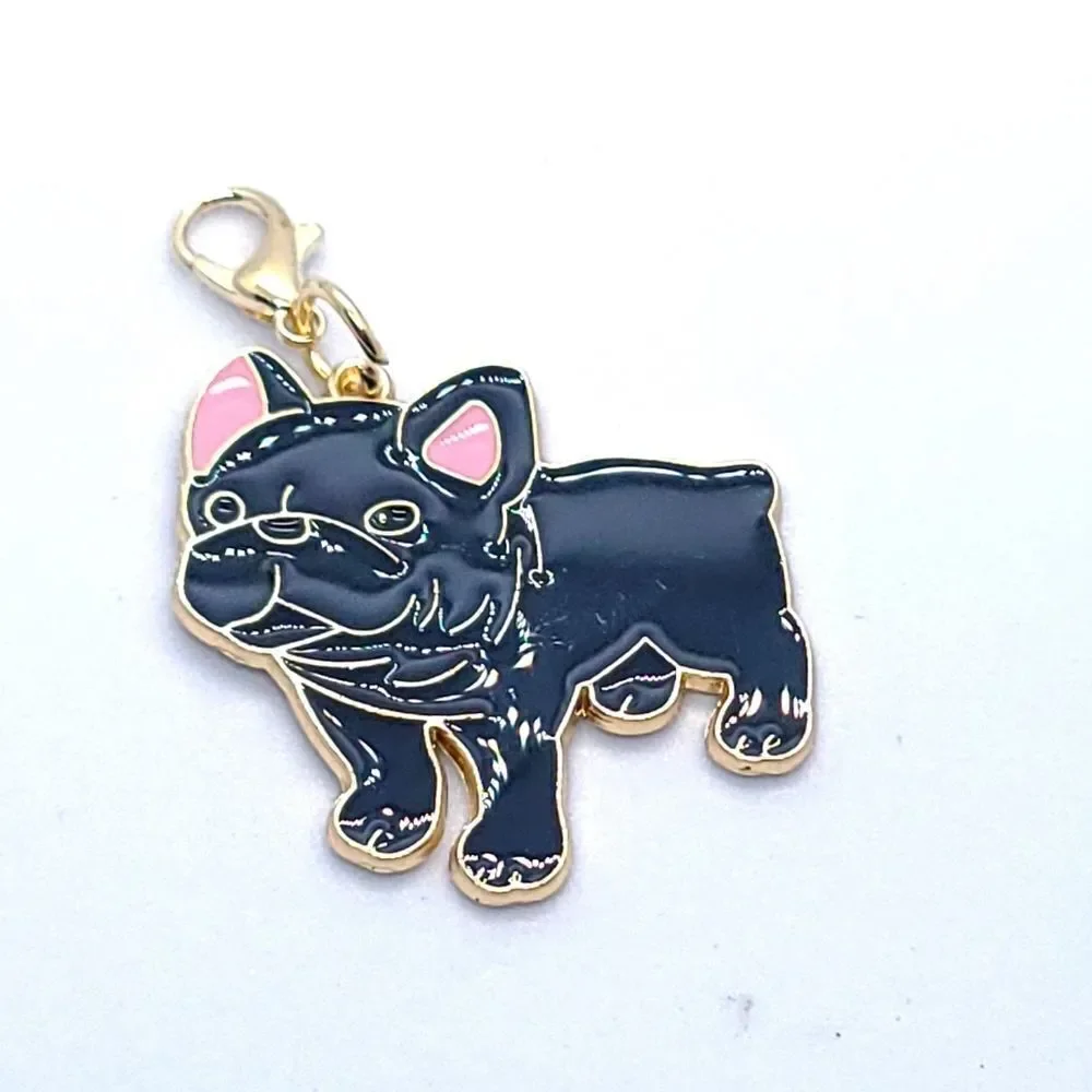 French Bulldog Bag Charm Keychain Black Gold Dog Mom Frenchie Purse Clip